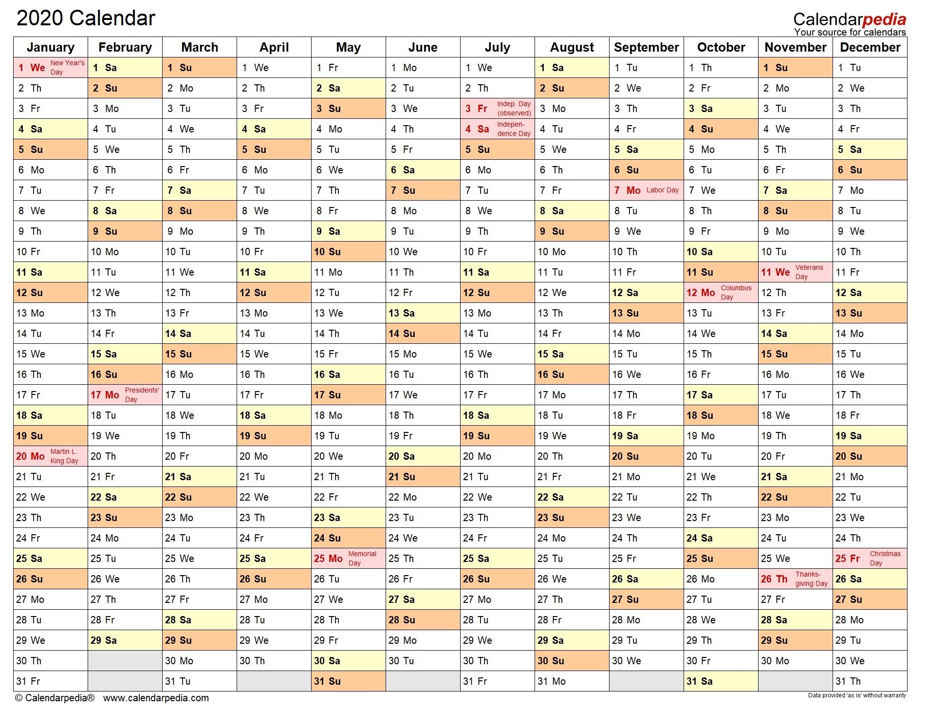 Annual Calendar in Excel